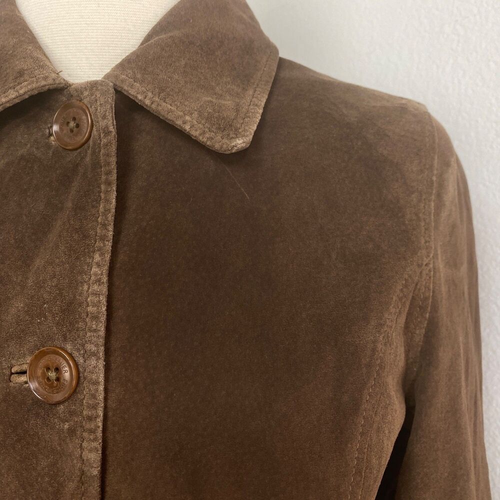 Vintage Eddie Bauer Seattle Suede Brown Jacket SM Washable Button Front Pocket - Picture 6 of 16